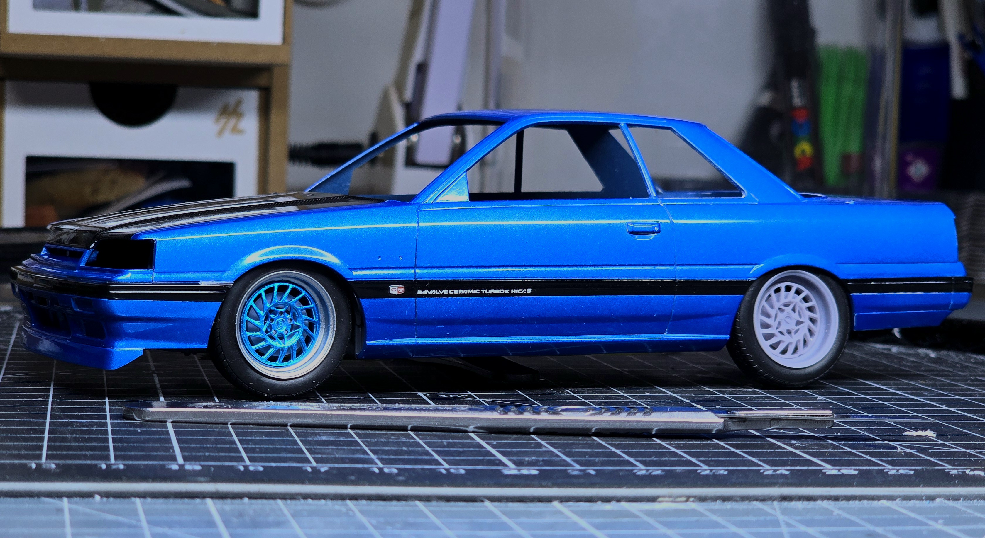 1/24 Hasegawa Nissan Skyline R31 GT-S Nismo with self designed 3D printed SKF wheels and Toyo tyres and redesigned suspension